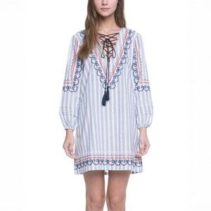English Factory Embroidered Stripe Cotton Mini Dress Size M